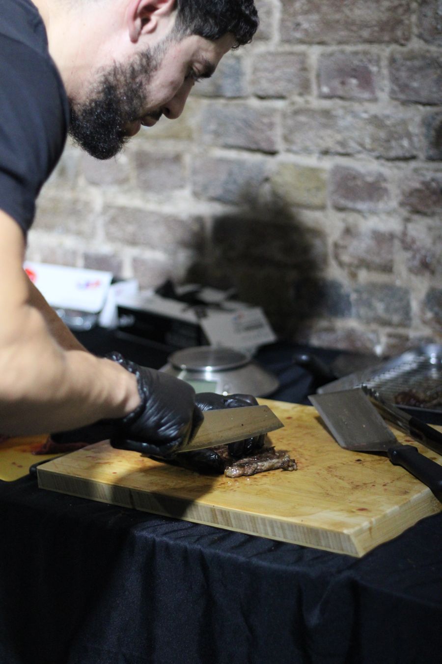 Carving steak on the board